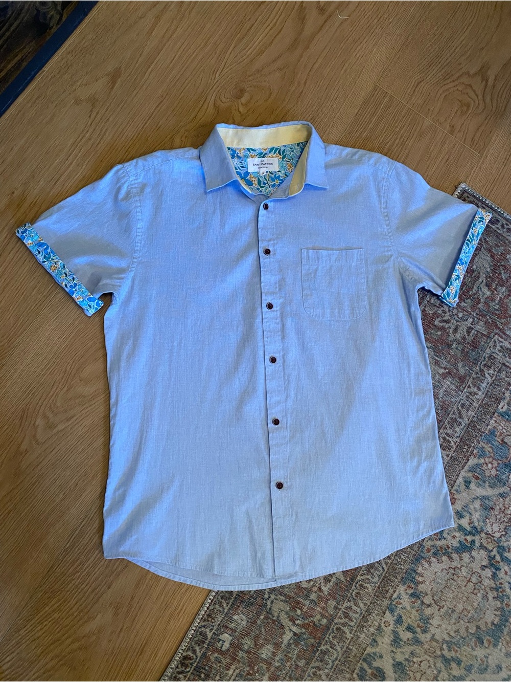 Rue Saint-Patrick Cotton Linen Blend Short-Sleeve Button-Down Shirt Preppy
